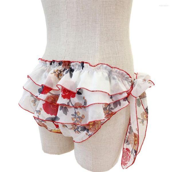 Mutande Donna Floreale Lolita Slip Sissy Gay Uomo Mutandine carine Bloomer increspato Tiered Skirted Chiffon Lace-up Underwear