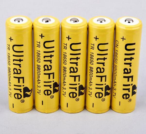 Hight Quality Ultrafire 18650 Baterias de lítio 9800mAh 3,7V Bateria recarregável Bateria amarela Bateria para lanterna eletrônica LED LEANS