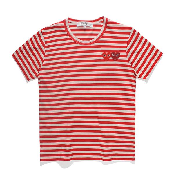 Дизайнерские футболки мужские футболки Cdg com des Garcons играют красные двойные сердечные футболки с коротким рукавом полосатый красный/белый размер XL