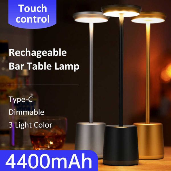 Night Lights 4400mAh Rechargeable Bar Table Lamp Dimmable Cordless Aluminum Bedside Touch Control Desk Light Bedroom Night Lights Decor P230325
