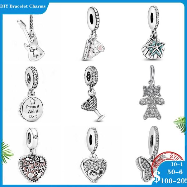 925 Silberperlen-Charms für Pandora-Charm-Armbänder, Designer für Frauen, Herz, Schmetterling, Weinglas, baumelnd