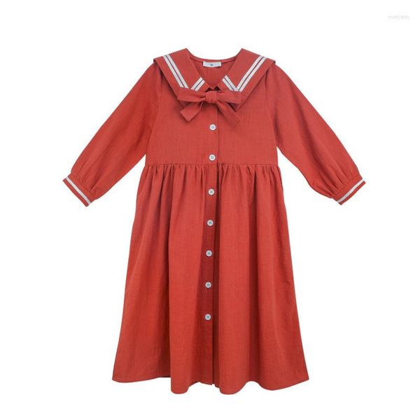 Vestidos de menina Preppy Girls Dress Criano Roupas Autumn 2023 Crianças Cotton Cut Future Mother e Daugther Midi Baby Party #8955