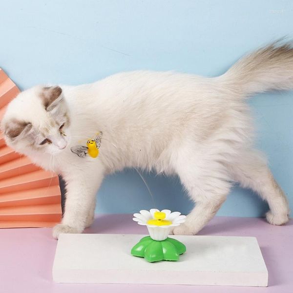 Кошачьи игрушки интерактивная игрушка с летающей птицей пчелиной бабочка на проволочной цветочной основе Электронная 360 ° вращается для внутренних кошек
