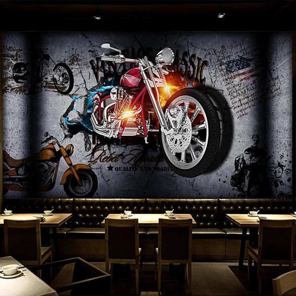 Wallpapers Benutzerdefinierte 3D-Tapete Retro Motorrad gebrochene Wand Ziegel Wandmalereien Persönlichkeit Bar KTV Hintergrundpapiere Vintage Papel de Parede