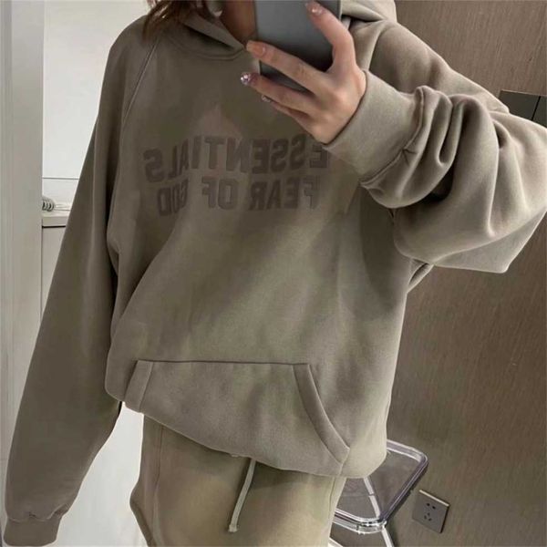 % 60 indirim Outlet Store Online Sezon Çift Sıralı Mektup Akın Kapüşonlu Sweater Unisex Moss