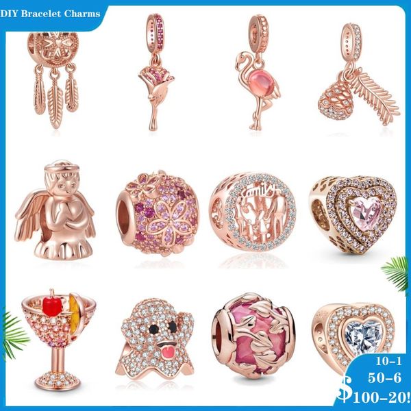 925 SIVER BEADS CHARMS PARA PANDORA CHARM BRACELETS Designer para mulheres DIY Pandora Cocktail com cereja e fatia de limão