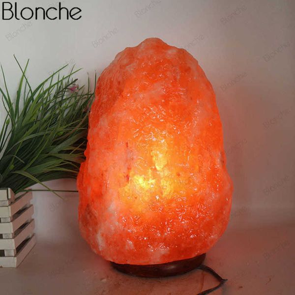 Luci notturne Lampada di sale di cristallo dell'Himalaya LED Luce notturna di roccia Intagliata a mano Base in legno Supporto Purificatore d'aria Camera da letto Decorazioni per la casa Apparecchio P230325