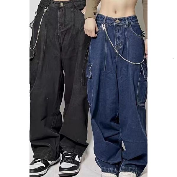 Kadın Pantolon Capris Orijinal Amerikan Sokağı Büyük Pocket Hiphop Gevşek Geniş Bacak Kargo Pantolon Gevşek Kot Bahar Sonbahar Sokak Giyim Y2K Baggy Thousers 230325