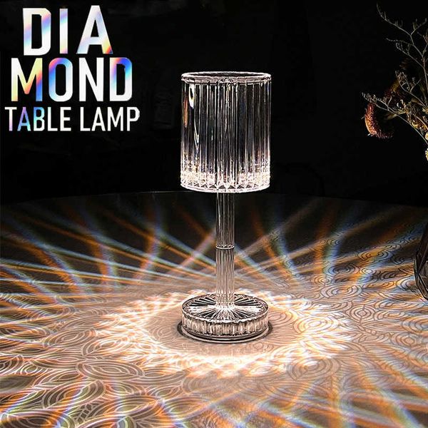 Luzes noturnas Crystal Diamond Table Lamp Control Touch Controle RGB Cor Bedroom Romântico Lâmpada Acrílica Usb Recarregável Night Light P230325