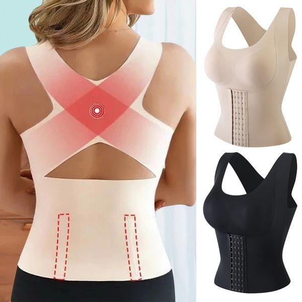 Kadın şekillendiricileri Kadınlar 3'ü 1 arada Vücut Shapewear Durum Düzeltici İç Çamaşırı Karın Kontrolü Geri Destek Yukarı Sütyen Şekerleme Yuvası İnce Tank Top Korse 230325