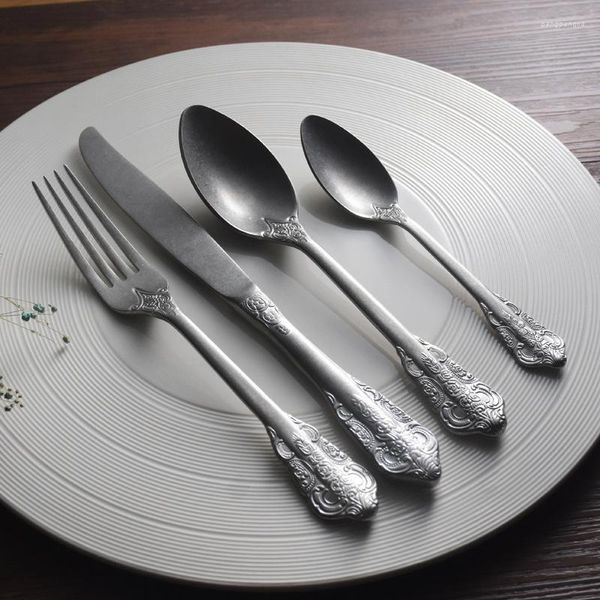 Conjuntos de utensílios de jantar 4pcs/set dinare vintage bife faca colher colher industrial antigo café colheres retro pography adereços de mesa tiro de mesa