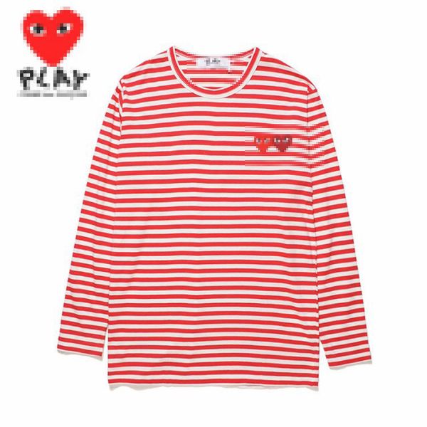 Дизайнерские футболки мужские футболки Cdg com des Garcons играют красные двойные сердечные футболки с длинным рукавом полосатый красный/белый бренд XL