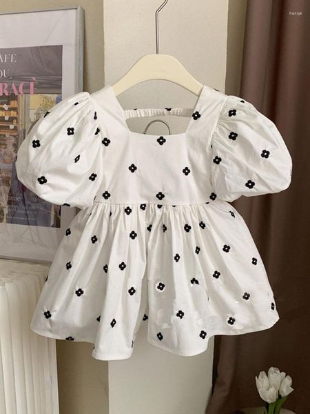 Mädchen Kleider Mädchen Kleidung 2023 Sommer Mädchen Retro Polka Dot Square Neck Kleid Westlichen Stil Blase Hülse Eltern-kind tragen Kinder