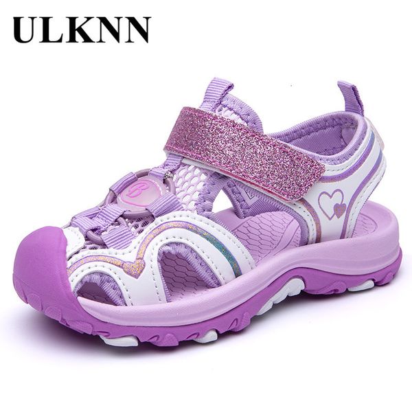 Pantofola ULKNN Girl S Sandali Fashion Summer Shoe Big KIDS Punta chiusa Sport Scarpe da spiaggia Baby VIOLA ROSA BAOTOU SANDALI 230325