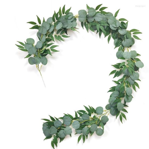 Flores decorativas 8 PCs Artificial Eucalyptus Garland com salgueiro Folhas de salgueiro 6,5 pés vegetarianos falsos videiras Ivy Casamento Decoração em casa por atacado