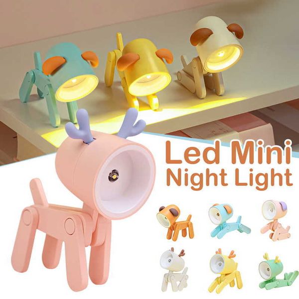 Luci notturne Le più nuove luci notturne a LED creative Lampada da scrivania pieghevole per animali dei cartoni animati Luci per animali domestici carine Lampade per la protezione degli occhi a forma di cervo per cani P230325