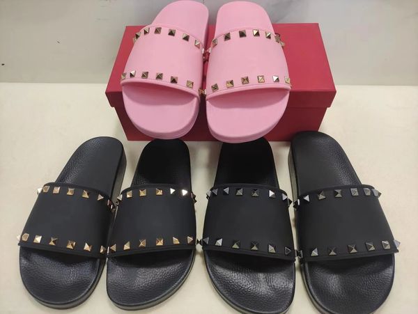 Pantofole estive Uomo Donna Ciabatte Pantofole da spiaggia da donna Espadrillas Pantofole con borchie rivetti Pelle antiscivolo Scarpe casual da uomo Scarpe con strass in gomma piatta