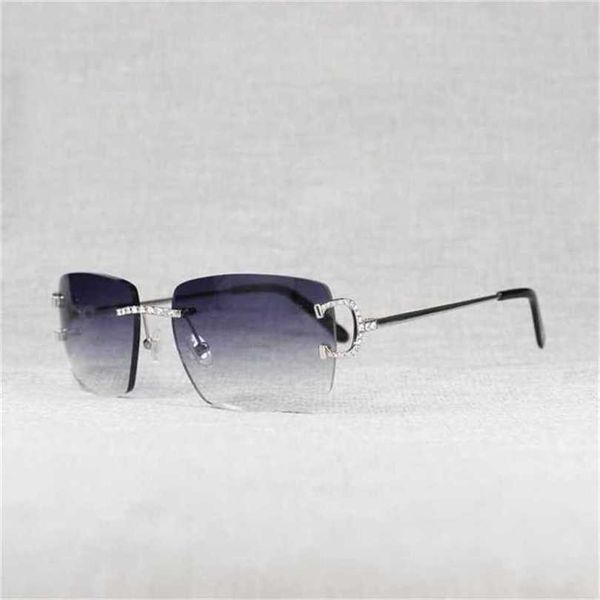 Occhiali da sole da donna di design di lusso da uomo Occhiali da sole con strass Filo senza montatura ovale Uomo Pietra Montatura in metallo Tonalità quadrate Donna Summer Club Oculos Eyewear