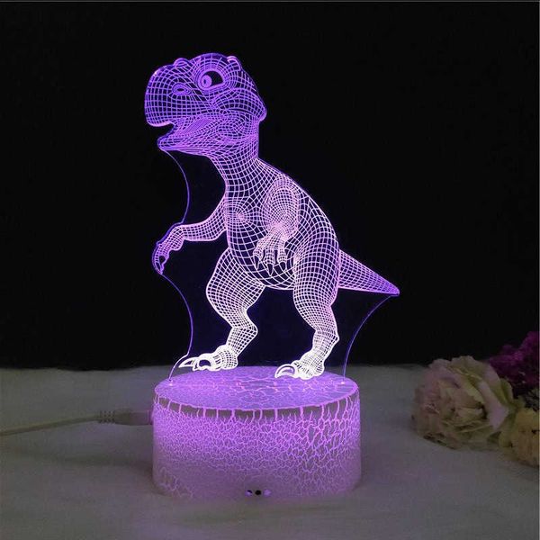 Ночные огни Симпатичный 3D Dino Night Light Kids светодиодные лампы динозавра прекрасная USB Акриловые очки Стол Ночной свет для детей подарочный декор для спальни P230325