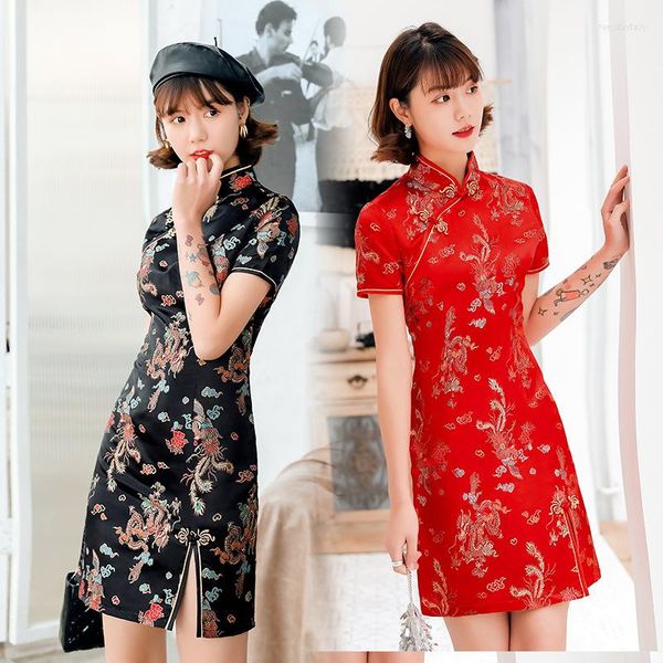 Этническая одежда 2023 Summer Daily Daily Cust Suit платье Cheongsam Улучшенное модное ретро короткие женские китайские сексуальные сексуальные Qipao