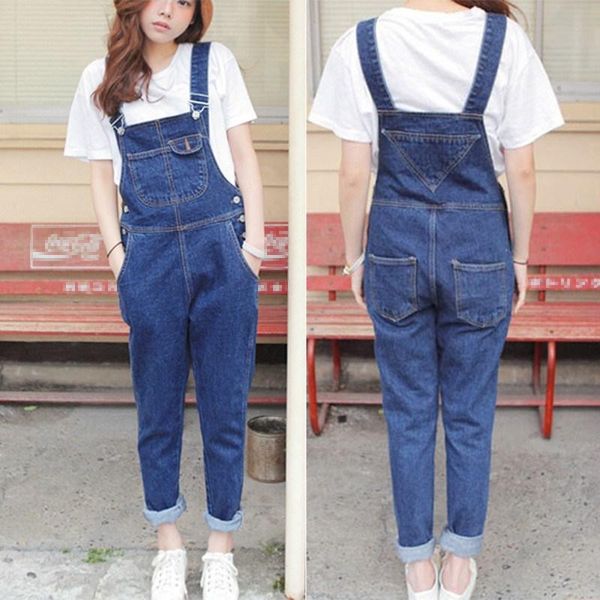 Frauen Overall-spielanzug 2023 Herbst Frauen Blau Lange Denim Overall Feste Beiläufige Tasche Jeans Strampler Mode Weibliche Xclong Overalls