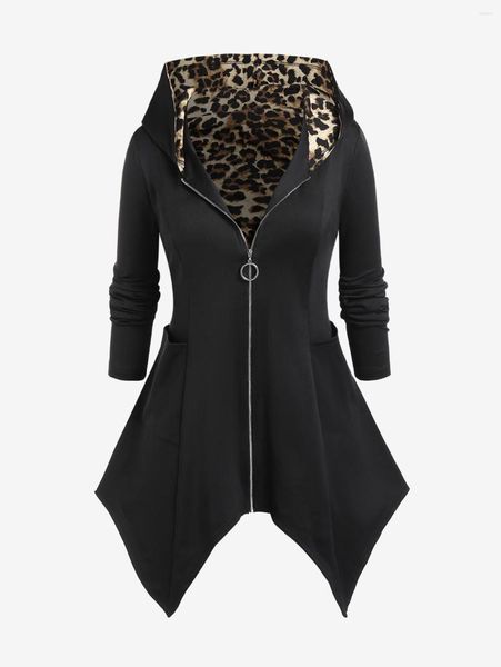 Женские куртки Rosegal Plus с размером с капюшоном леопардовый карманы карманы.