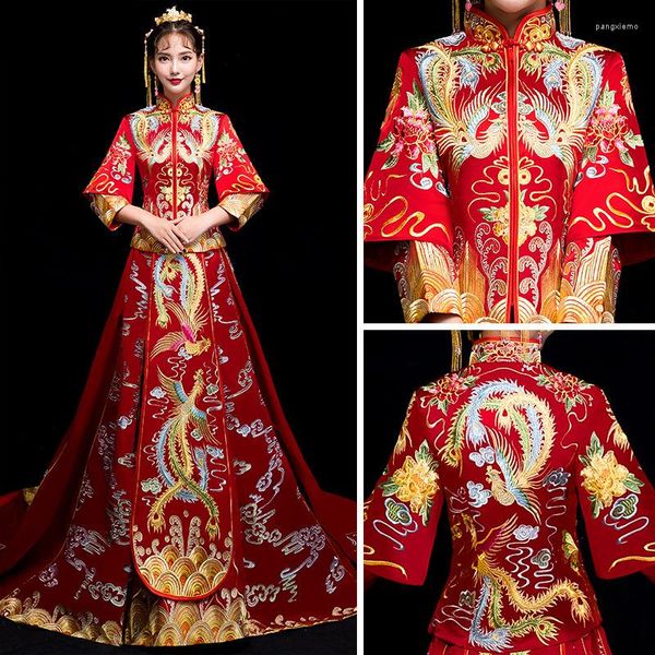 Roupas étnicas xiuhe terno 2023 Vestido de noiva antigo HEXIU TRIBUNAL KIMONO Cheongsam Oriental Vintage Hanfu