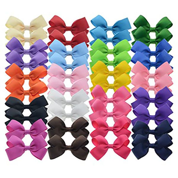 40pcs Costos de fita para garotas para cabelos (pacote de 2,4 polegadas de arco a granel) (20 pares de arcos da criança) Contraste 3D Bow folhas torcidas