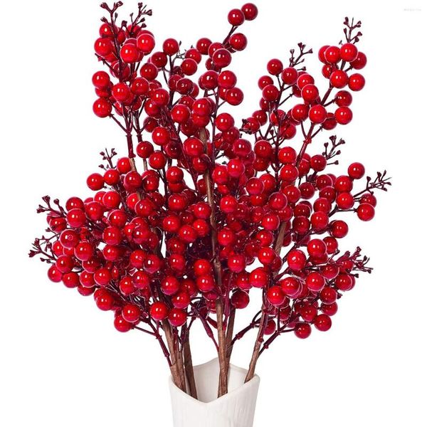 Flores decorativas Ramificações artificiais de berry vermelha longa haste falsa de natal de natal