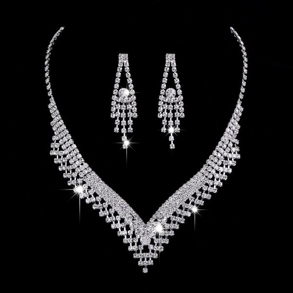 Accessori da sposa Brillanti gioielli completi con diamanti zirconi collana goccia d'acqua orecchini set di gioielli da sposa all'ingrosso