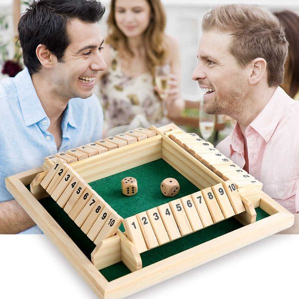 Quattro lati 10 numeri Chiudi la scatola Gioco da tavolo Alette di legno Set di dadi Deluxe Party Club Gioca per famiglie di adulti