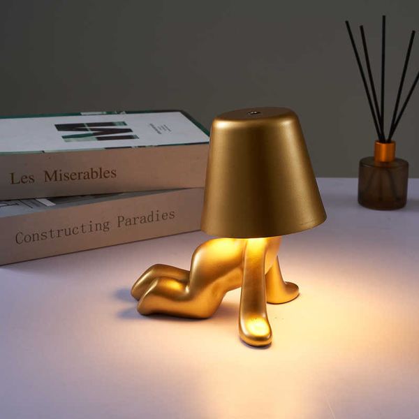 Luci notturne Thinkers Lamp Italian Little Golden Man Luci notturne Touch Lampada da tavolo Comodino Coffee Shop Decorazioni per la camera dei bambini Regalo per bambini P230325