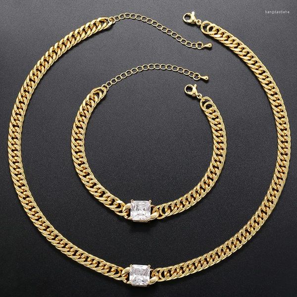 Ketten ZUHKOU Kette Halskette Für Frauen Punk Messing Curb Link Colliers Vintage Gold Farbe Halsketten Zirkon Schmuck Großhandel VL260