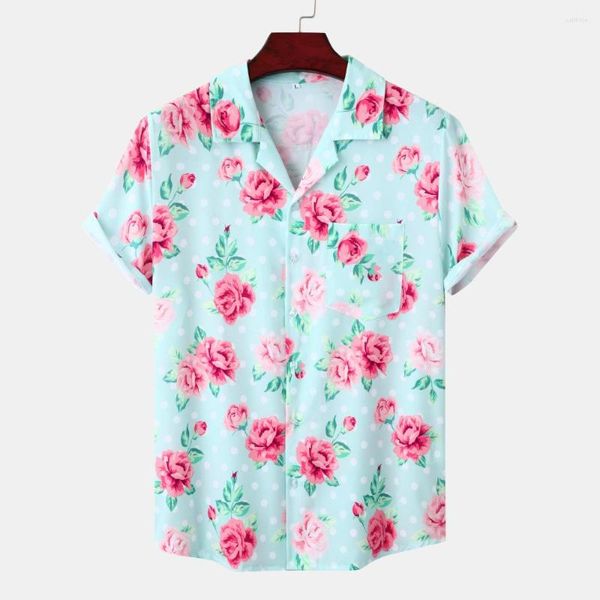 Camicie casual da uomo Mens Rose stampa floreale manica corta hawaiana Plus Size Beach Wear Camicia da uomo Holiday Vacation Aloha Rock Party XXXL