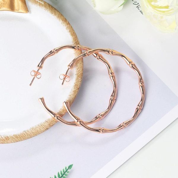 Creolen Double Fair Für Frauen Übertreibung Ästhetischer Kreis Bambus Gelenke Piercing Earing Rose Gold Farbe Großhandel Schmuck E249