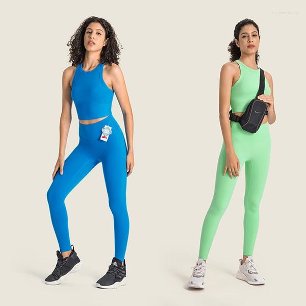 Aktive Sets ABS LOLI Nylon Yoga Set Trainingskleidung für Frauen 2 Stück Racerback Sport-BH Tanktop Leggings mit hoher Taille Gym Activewear-Anzüge