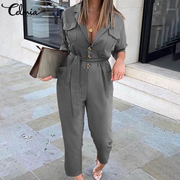 Damen-Overalls, Strampler, Celmia, Damenmode, Anzug, Overall, 2023, Übergröße, solide, Büro, Langarm, Strampler, lässig, Taschen, Arbeitsoverall, 7