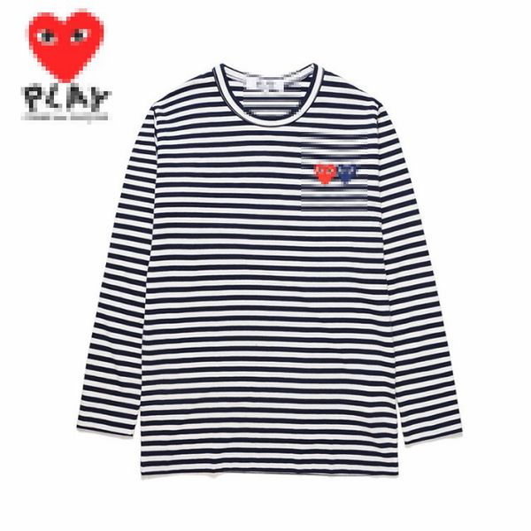 Designer-T-Shirt für Herren, CDG Com Des Garcons PLAY, rotes Double Hearts-T-Shirt, gestreift, schwarz/weiß, lange Ärmel, großes XL-T-Shirt