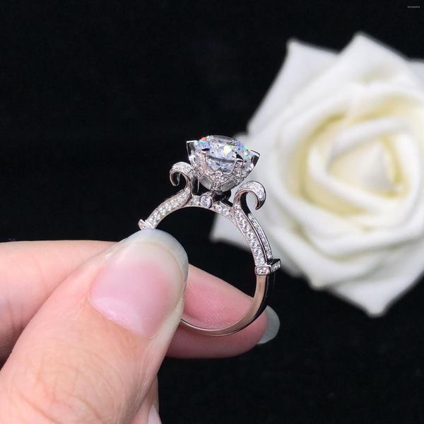 Anelli a grappolo Autentico oro bianco 18 carati AU750 Test positivo 3Ct D Colore Moissanite Anello con diamanti Gioielli da sposa