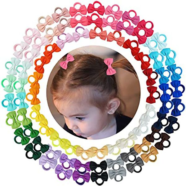 30PCS Piccoli elastici per capelli con fiocchi Fiocchi per bambini Elastici per capelli Elastici morbidi Titolari di coda di cavallo Accessori per capelli per neonati Toddlers Neonate