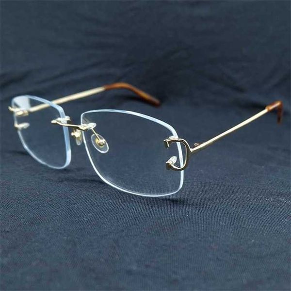 Óculos de sol femininos de designer de luxo masculino Moda de óculos de olhos claros Acessórios Mulheres Mulheres Vintage Rimless Square Ofeeglasses Optical Spectacles Frame Frame