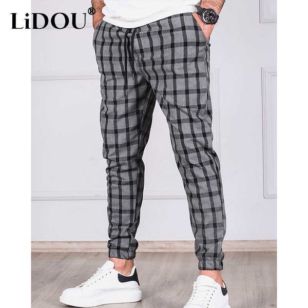 Herrenhosen Neue Plaid Striped Draw String Jogger Hosen für Männer Business Casual Bleistift Pant Männliche Kleidung Vintage Printed Hosen kostenlos Versand W0325