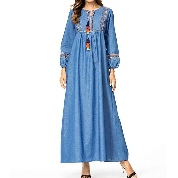 Casual Kleider Denim Frauen Lange Kleid Sommer Frau Plus Größe 4XL Baumwolle Jeans Maxi Ärmeln Weibliche Lose Blau Vintage Robe