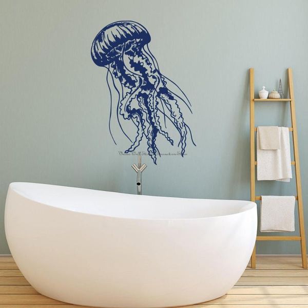 Adesivi murali Decorazione bagno Sea Animal Medusa Beach Holiday House Wash Room Decalcomanie per porte e finestre