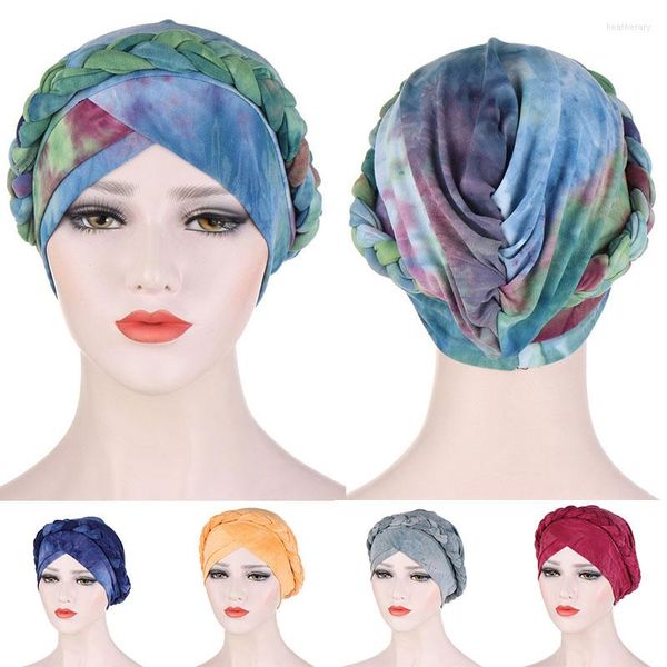 Abbigliamento etnico Donna Hijab interno Accessori per la testa Islam Sciarpa musulmana Berretto con cappuccio Tie Dye Stampa Cappello Turbante Tessuto di copertura