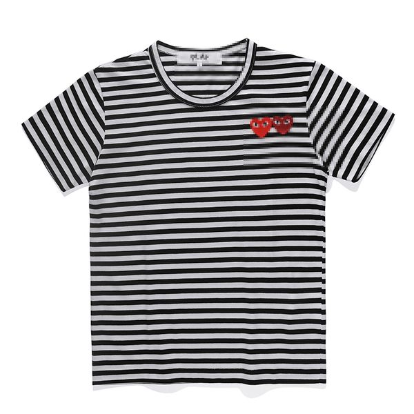 Дизайнерские футболки мужские футболки Cdg com des garcons играют красные двойные сердечные футболки с коротким рукавом полосатой черный/белый размер XL Tee