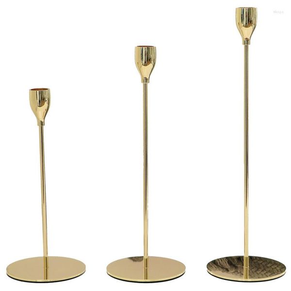 Portacandele Wedding Gold Rod Candlestick Decor Romantic Couple Candlelight Dinner Table Holder Cilindrico a testa singola