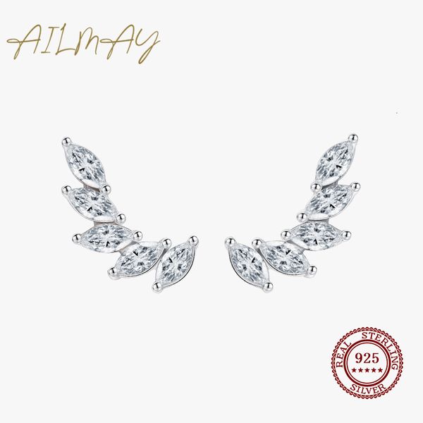 Stud Ailmay Orijinal 925 Sterling Silve Fashionc Lüks Tüy kanatlar Tasarımı Kadınlar İçin Köpüklü Zirkon Düğün Nişan Takı 230325