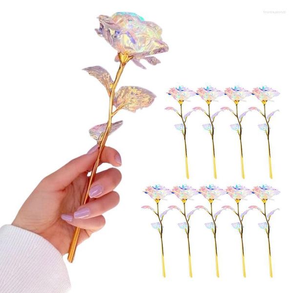 Fiori decorativi Galaxy Rose placcato oro 24K 10 pezzi Fiore artificiale per sempre Regali romantici Rose eterne per San Valentino