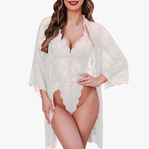 Mulher feminina Moda Moda Impressão de malha Bodysuit de lingerie 1 peça para o conjunto Chemise Nightgown Bridal